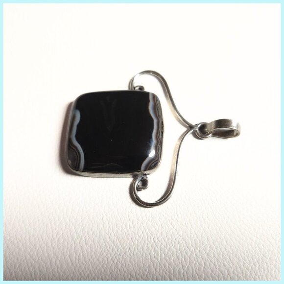 Black Onyx Square Pendant with 18" Sterling Necklace Artisan Crafted NEW - Picture 12 of 13